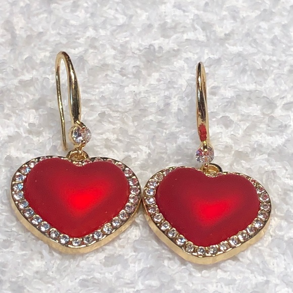 925 Silver with plated gold Pretty red heart  earrings —-NWOT - Picture 7 of 13
